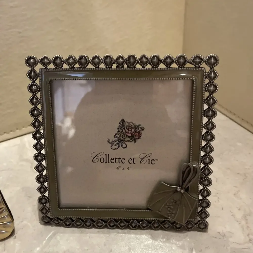 Pair Mixed metal brass Enamel photo Frames 5x7 5x5”blue/gold Silver/green